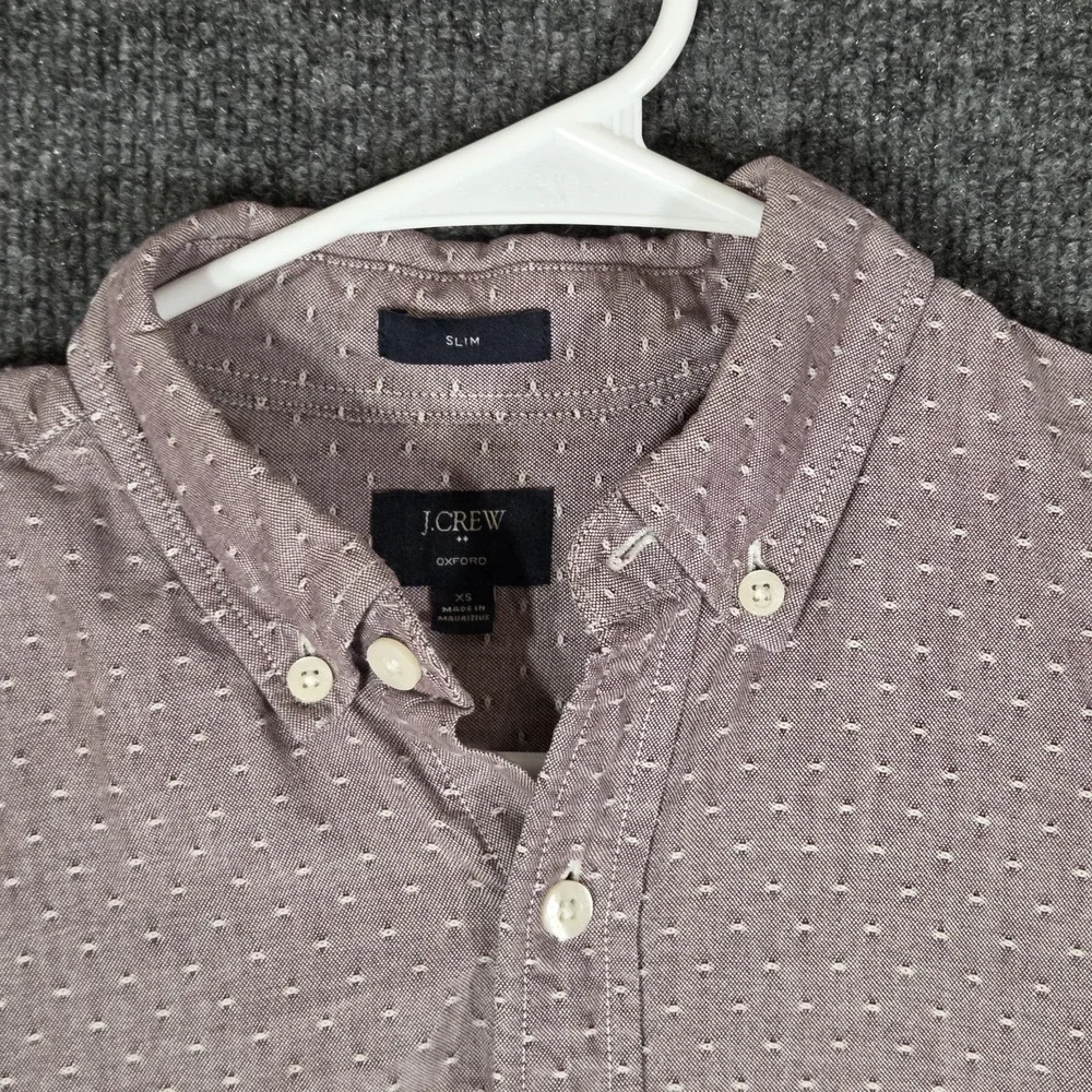 J.Crew Oxford Slim Fit Button Down Shirt Mens XS Pink White Dot Long Sleeve